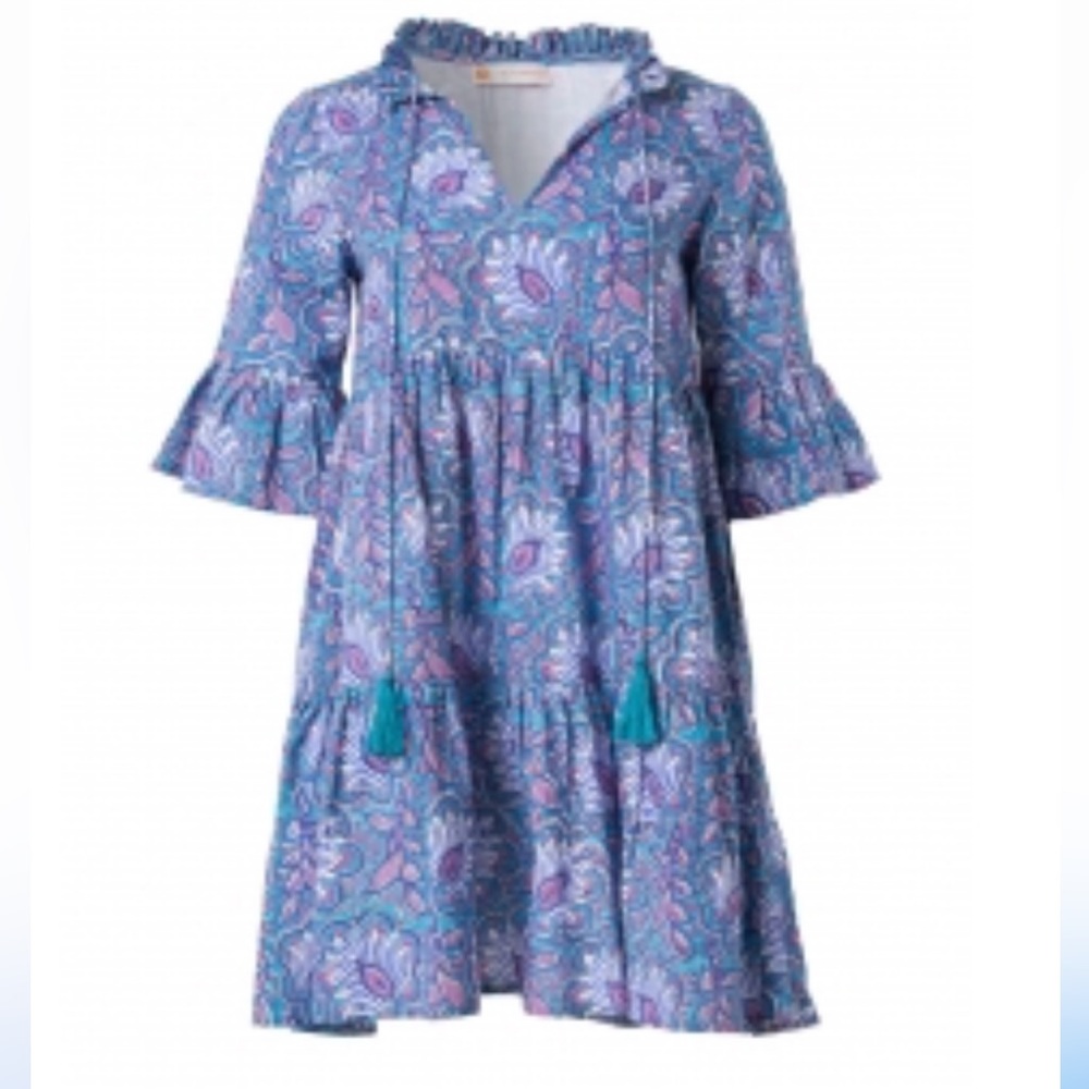 NWT Jude Connally Maria A-Line Cotton Voile Dress in Purple Blue Floral XS